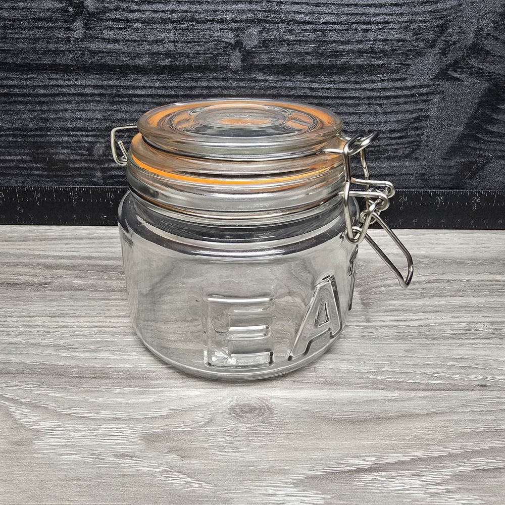 Clear Canister With Latch Lock Lid - "EAT" 3" X 4.5"